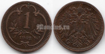 монета Австрия 1 геллер 1902 год