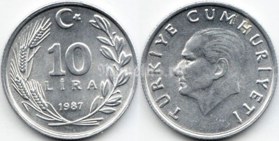 монета Турция 10 лир 1987 год