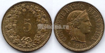 монета Швейцария 5 раппенов 1983 год