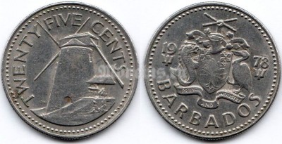 монета Барбадос 25 центов 1978 год