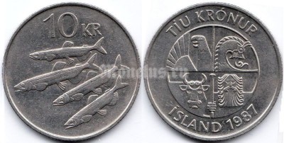 монета Исландия 10 крон 1987 год