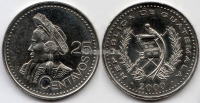 монета Гватемала 25 сентаво 2000 год