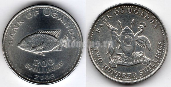 монета Уганда 200 шиллингов 2008 год
