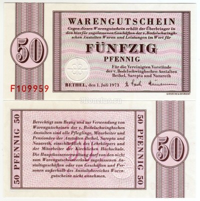 банкнота Германия ФРГ ( Бефиль ) 50 пфеннигов 1973 год