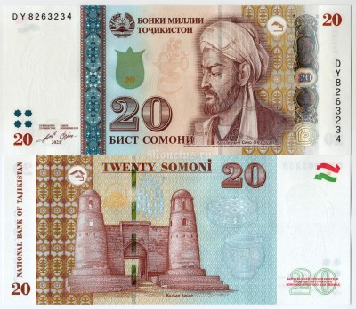 банкнота Таджикистан 20 сомони 2021 год