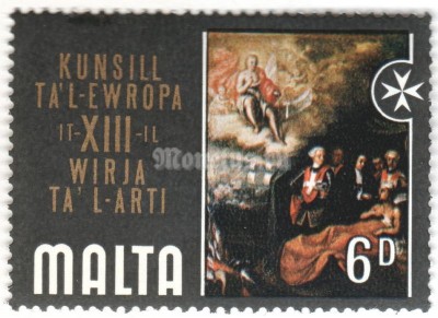 марка Мальта 6 пенни ""Allegory of the Order" (Neopolitan School)" 1970 год