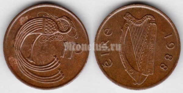 монета Ирландия 1 пенни 1988 год