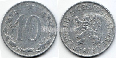 монета Чехословакия 10 геллеров 1958 год