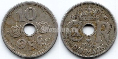 монета Дания 10 эре 1926 год
