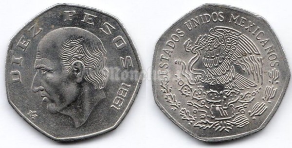 монета Мексика 10 песо 1981 год