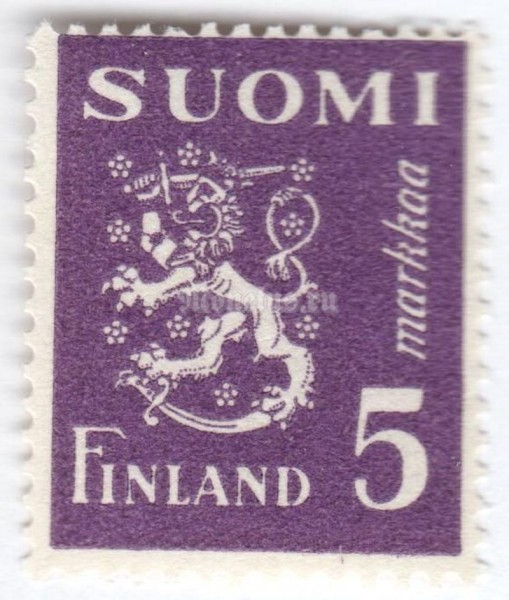 марка Финляндия 5 марок "Coat of Arms" 1945 год