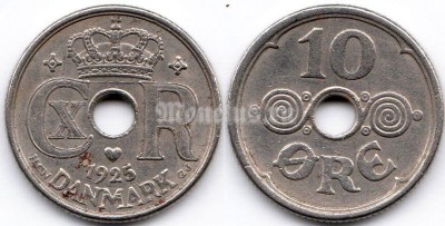 монета Дания 10 эре 1925 год
