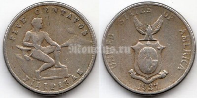 монета Филиппины 5 сентаво 1937 год