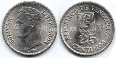 монета Венесуэла 25 сантимов 1978 год