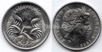 монета Австралия 5 центов 1999 год