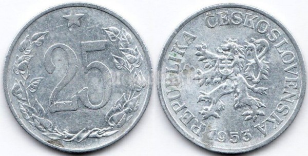 монета Чехословакия 25 геллеров 1953 год
