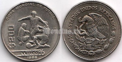 монета Мексика 200 песо 1986 год - Чемпионат мира по футболу, футбол