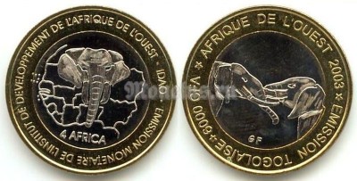 Монета Того 4 африка 2003 год Слоны