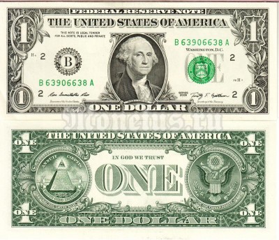 банкнота США 1 доллар 2009 год B