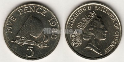 монета Гернси 5 пенсов 1988 год