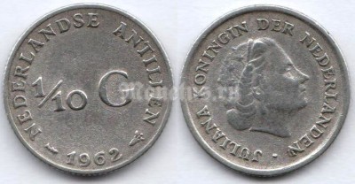 монета Нидерландские Антиллы 1/10 гульдена 1962 год королева Юлиана