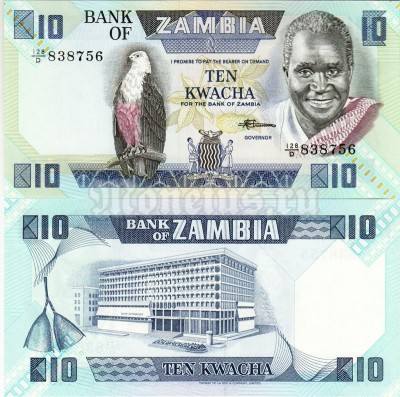 банкнота Замбия 10 квача 1986-1988 год