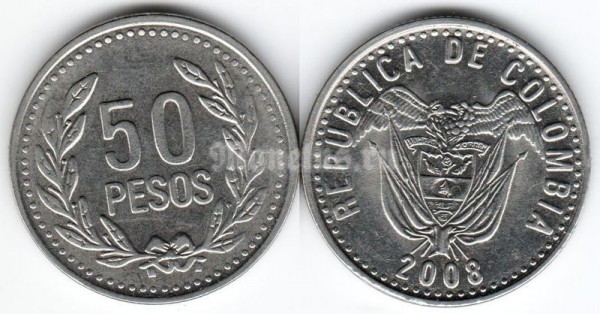 монета Колумбия 50 песо 2008 год