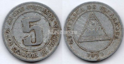 монета Никарагуа 5 сентаво 1974 год