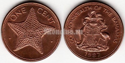 монета Багамы 1 цент 1987 год