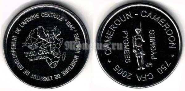 Монета Камерун 0.5 африка/750 франков 2005 год - Пигмеи