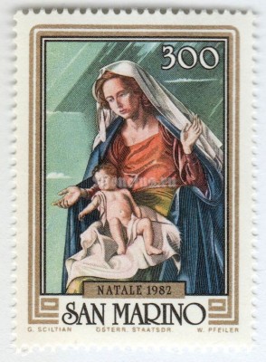 марка Сан-Марино 300 лир "Paintings by Gregorio Sciltian" 1982 год