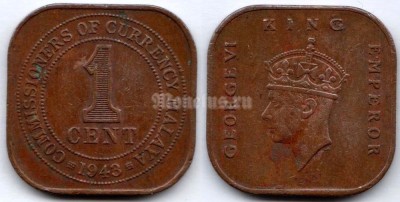 монета Малайя 1 цент 1943 год Георг VI