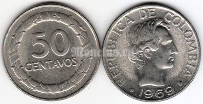 монета Колумбия 50 центаво 1969 год