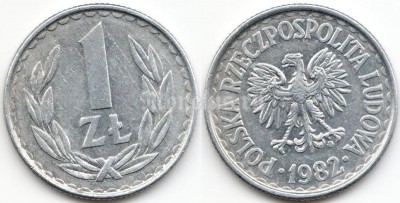монета Польша 1 злотый 1982 год
