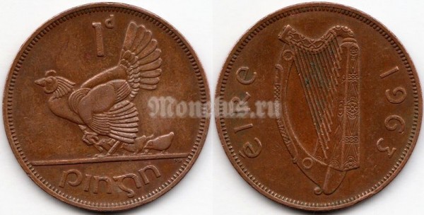 монета Ирландия 1 пенни 1963 год Глухарь