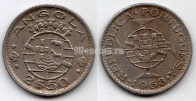 монета Ангола 2.5 эскудо 1968 год