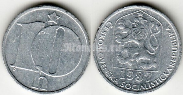 монета Чехословакия 10 геллеров 1987 год
