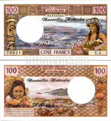 бона Новые Гебриды 100 франков 1977 год