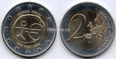 монета Кипр 2 евро 2009 год 10 лет монетарной политики ЕС и введения евро