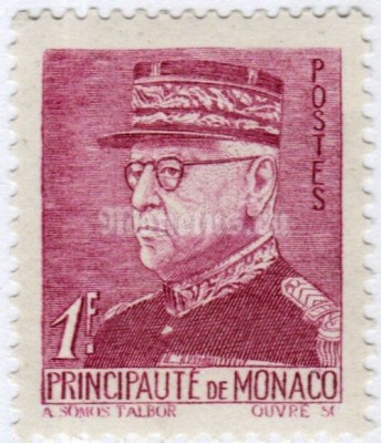 марка Монако 1 франк "Prince Louis II (1870-1949)" 1941 год