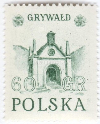 марка Польша 60 грош "Grywald, wooden church" 1952 год