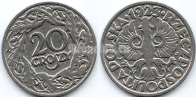 монета Польша 20 грошей 1923 год