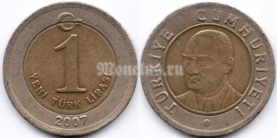 монета Турция 1 новая лира 2007 год