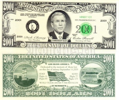 сувенирная бона США 2001 доллар 2001 год Джордж Буш