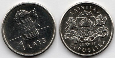 монета Латвия 1 лат 2011 год Пивная кружка
