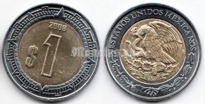 монета Мексика 1 песо 2008 года