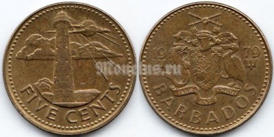 монета Барбадос 5 центов 1979 год