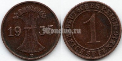 монета Германия 1 рейхспфенниг 1935 год D