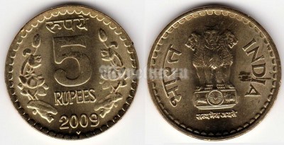 монета Индия 5 рупий 2009 год