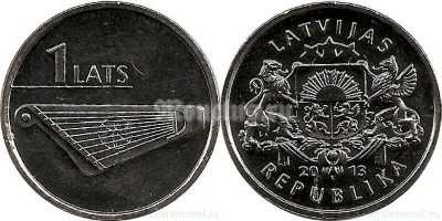 Монета Латвия 1 лат 2013 год Кокле (Гусли)